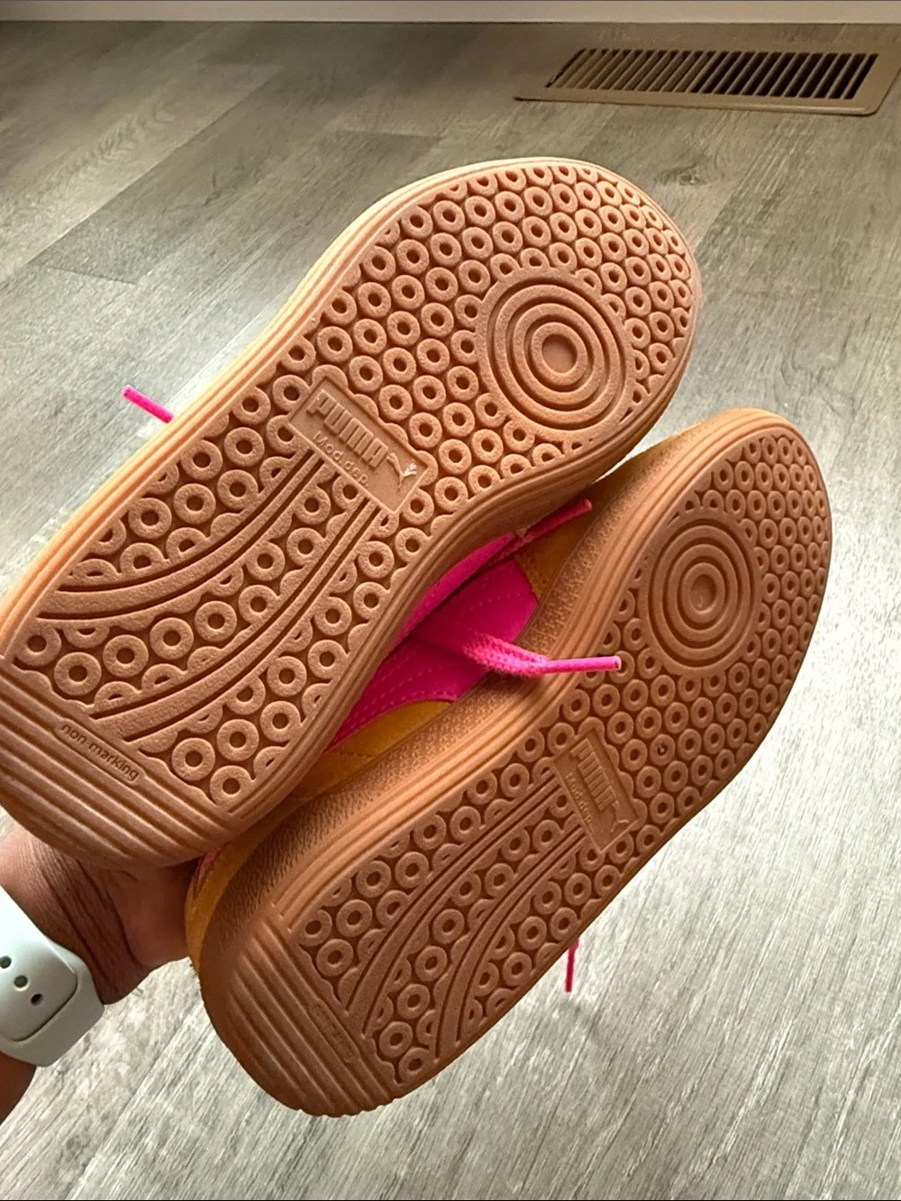 Puma Kids Orange Sneakers with Pink Accents